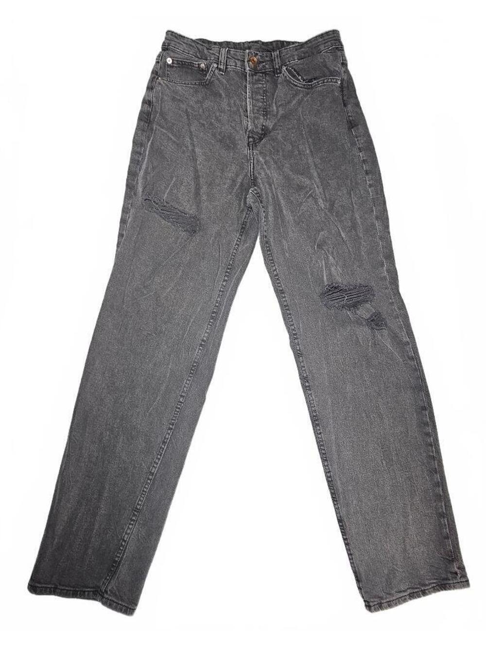H&M Divided Gray Distressed Button Fly Jeans Womens 34